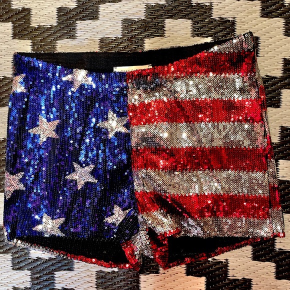 New Version Sequin Stars & Stripes Booty Shorts - Picture 9 of 13